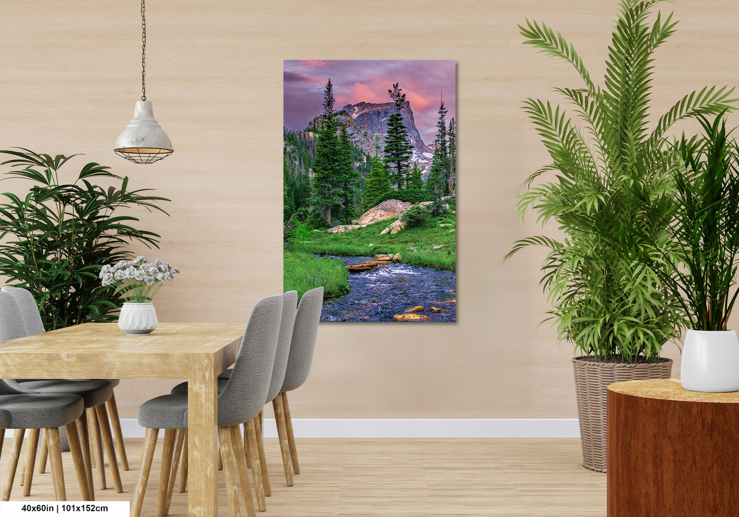 Rocky Mountain National Park, Dream Lake, Estes Park, large framed art work, vertical art, Hallett Peak, Flattop mountain, Colorado wall art