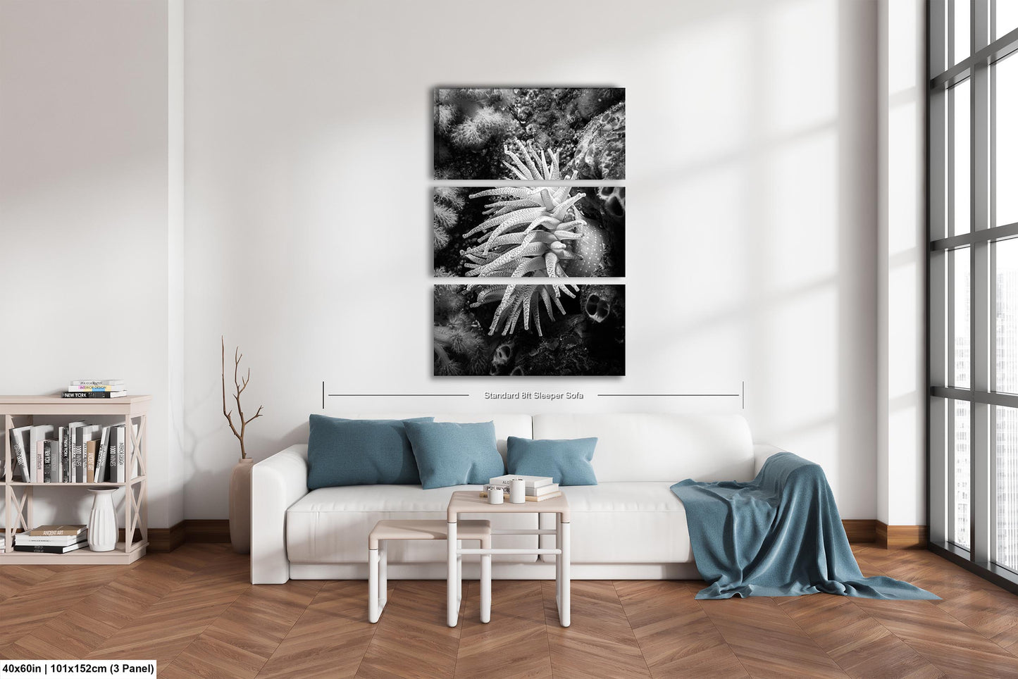 Sea Life Wall Art Sea Anemone Underwater Print in Black and White Ocean Lover Gift Coral Reef Art