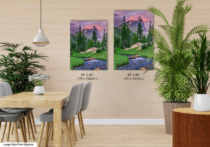 Rocky Mountain National Park, Dream Lake, Estes Park, large framed art work, vertical art, Hallett Peak, Flattop mountain, Colorado wall art