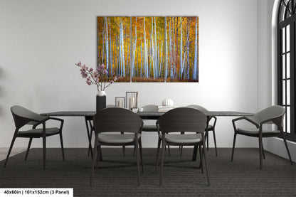 a dining room table with chairs and a painting on the wall