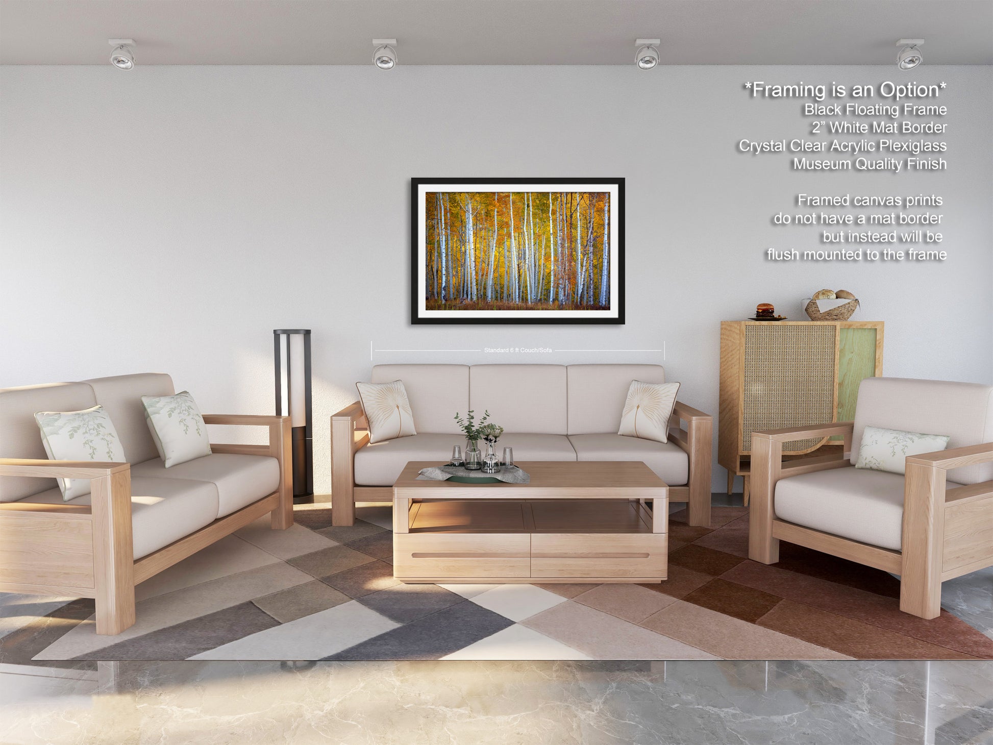 a living room filled with furniture and a painting on the wall