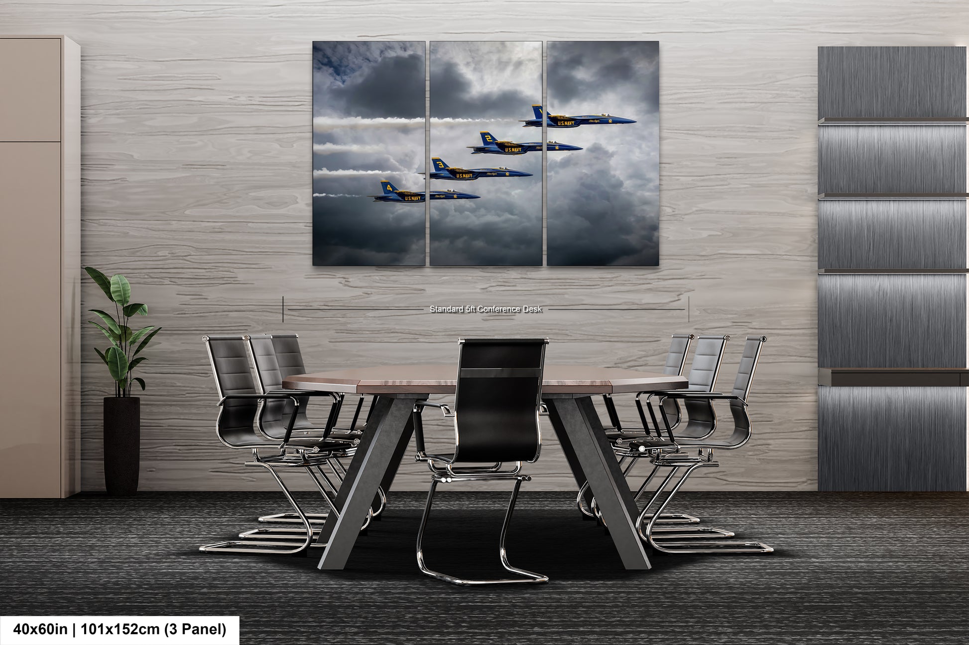 a dining room table with chairs and a painting on the wall