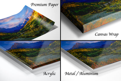 a series of four images of a scenic landscape