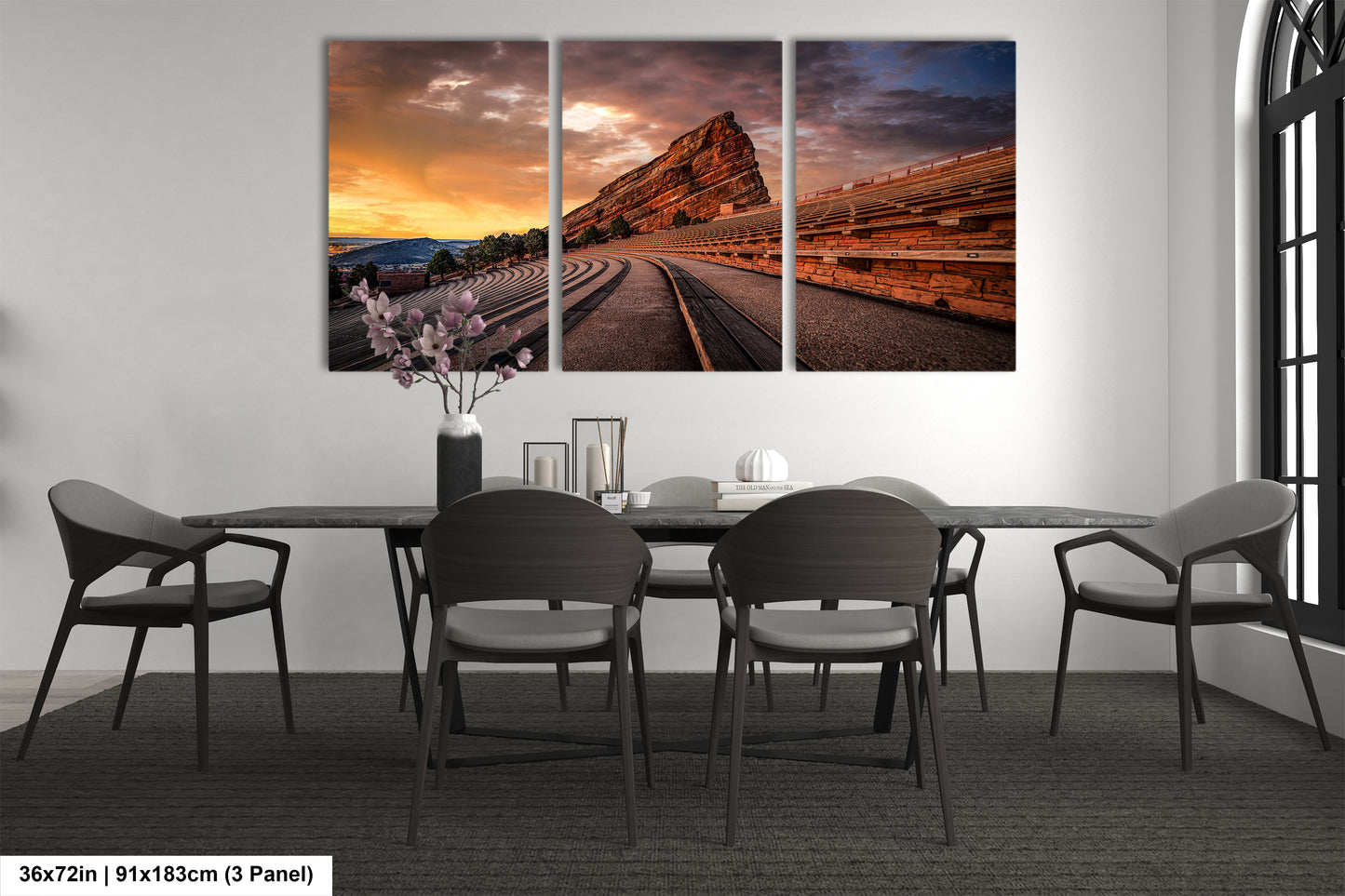 a dining room with a table and chairs