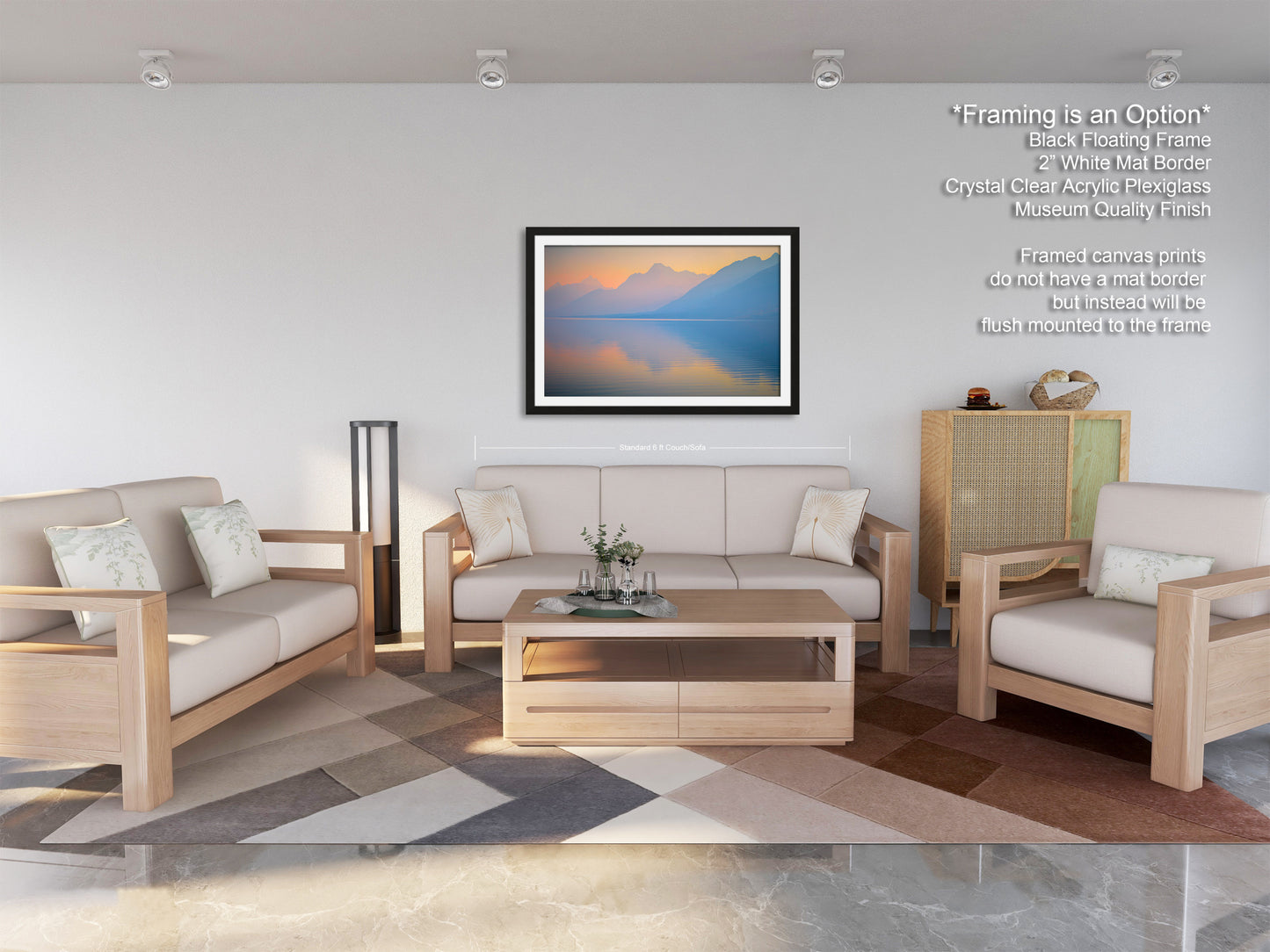 a living room filled with furniture and a painting on the wall
