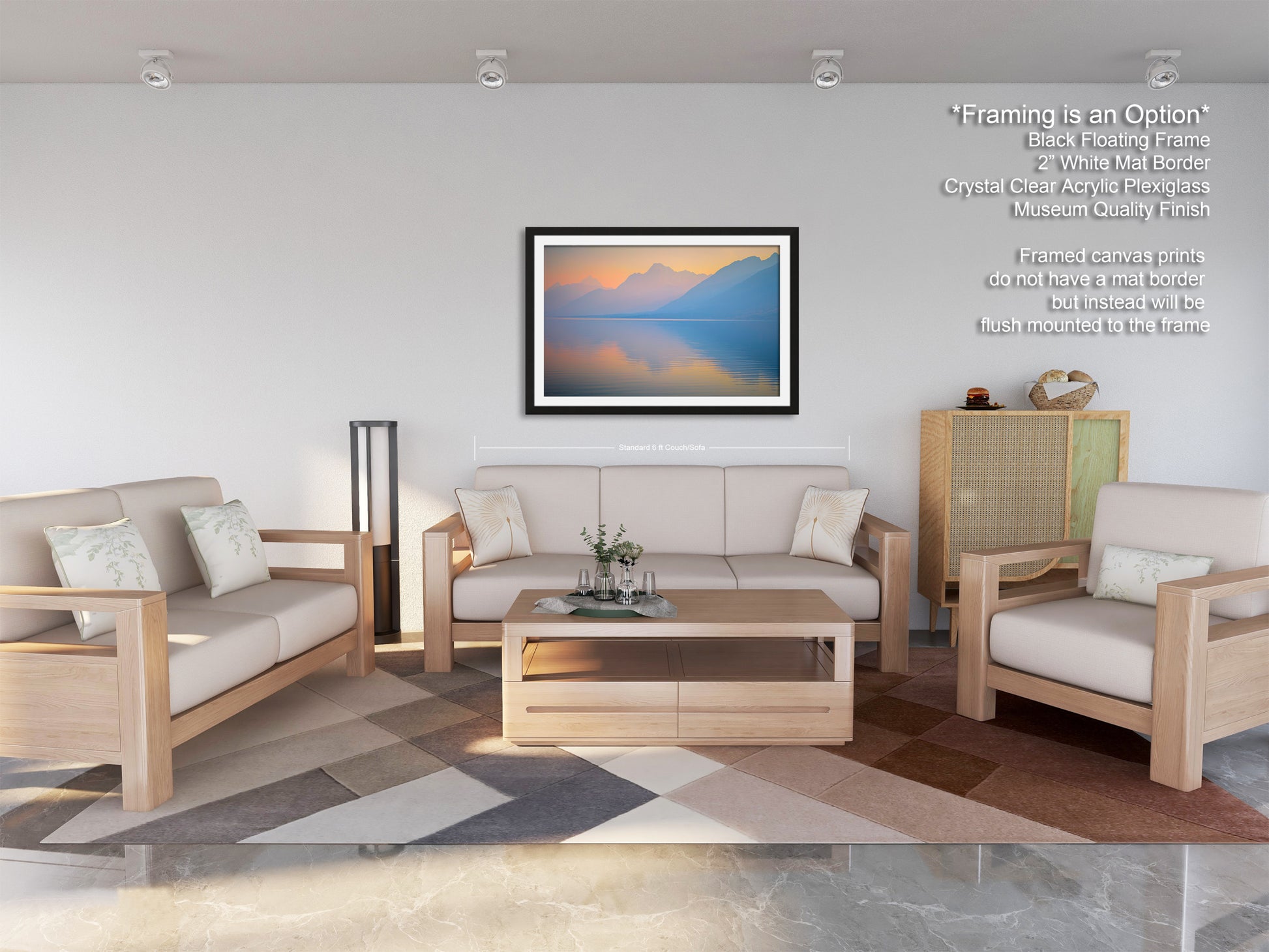a living room filled with furniture and a painting on the wall