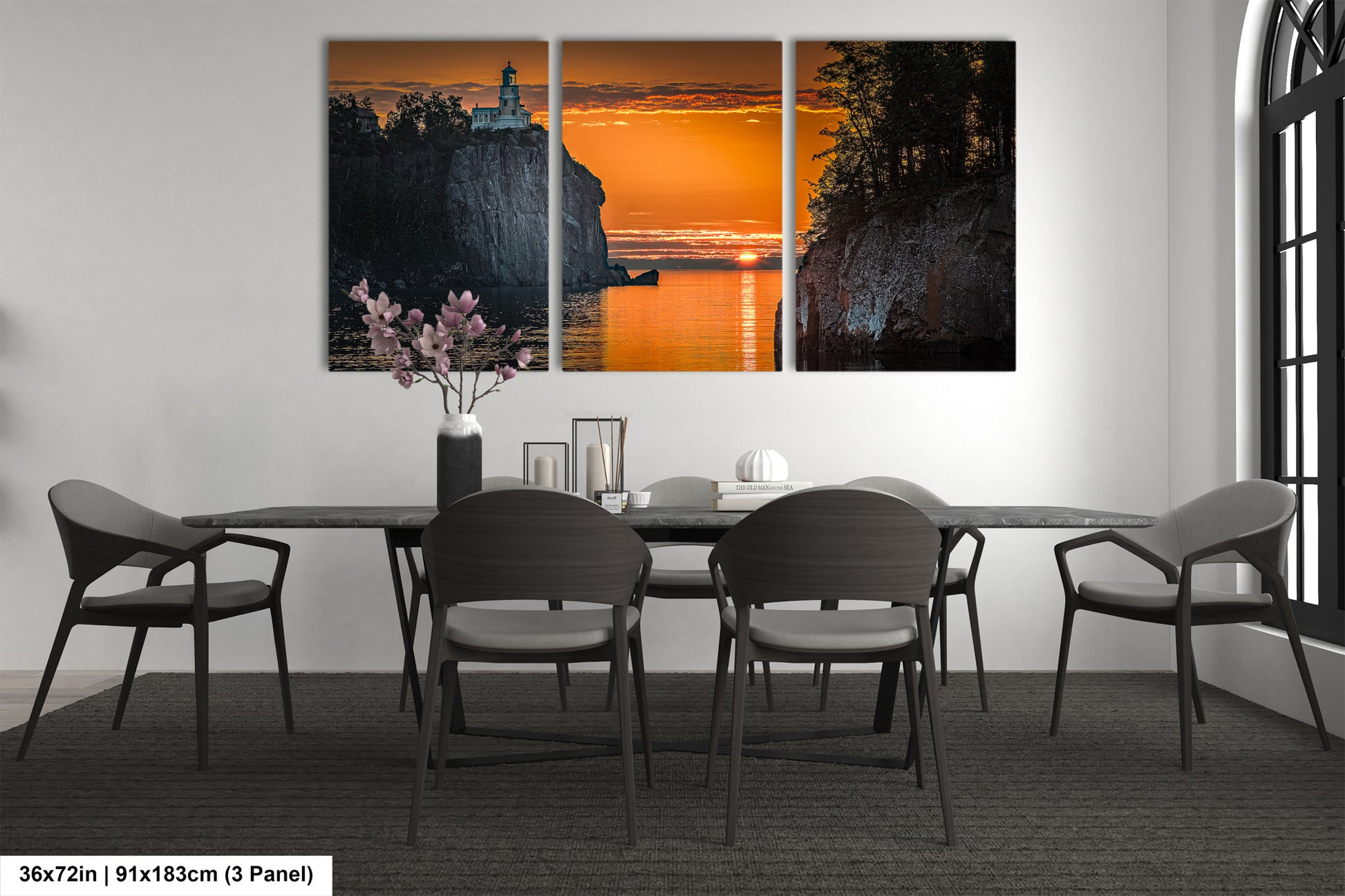 a dining room with a table and chairs
