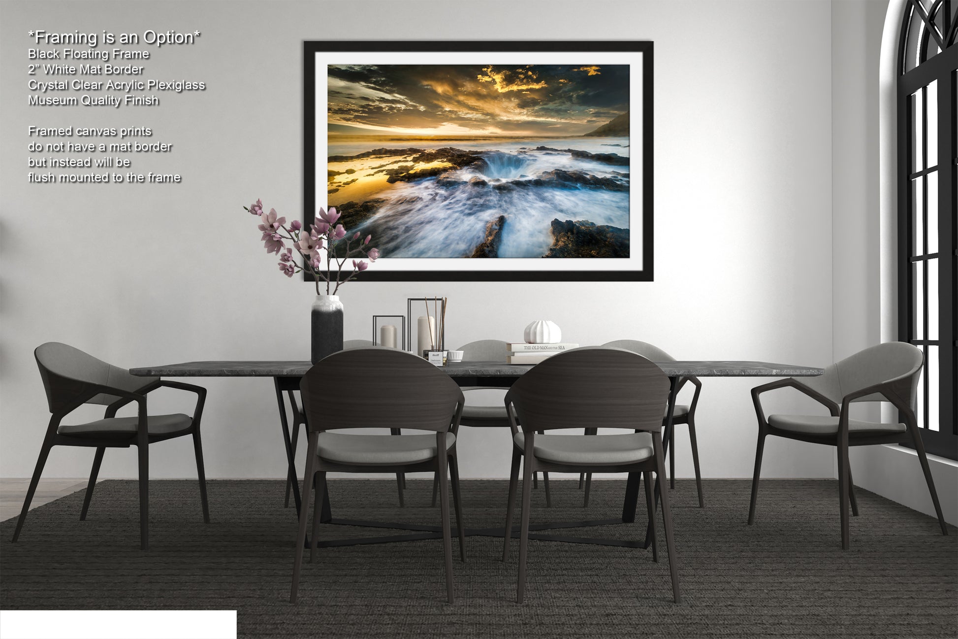 a picture of a dining room with a table and chairs