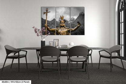 a dining room table with chairs and a painting on the wall