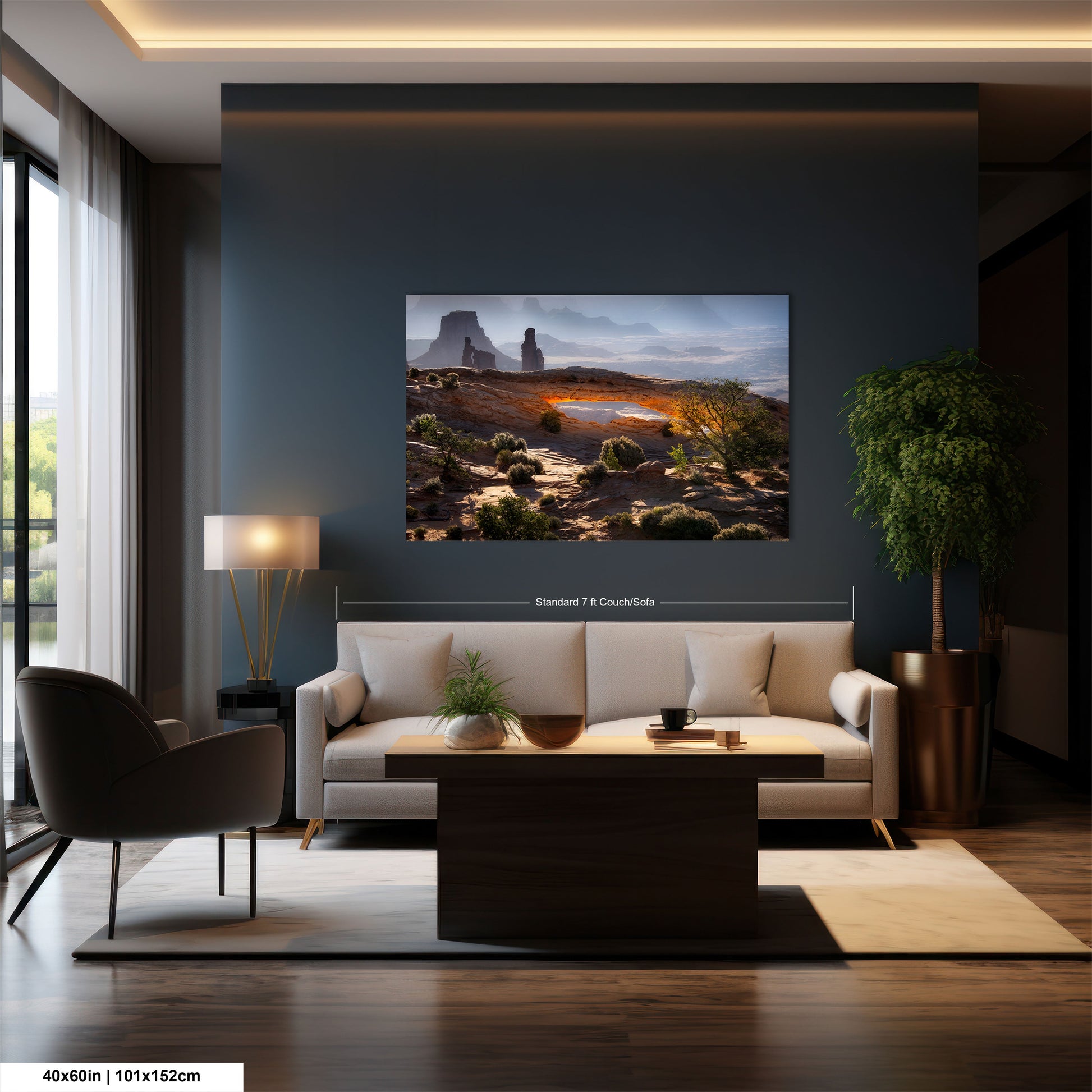 a living room with a large painting on the wall