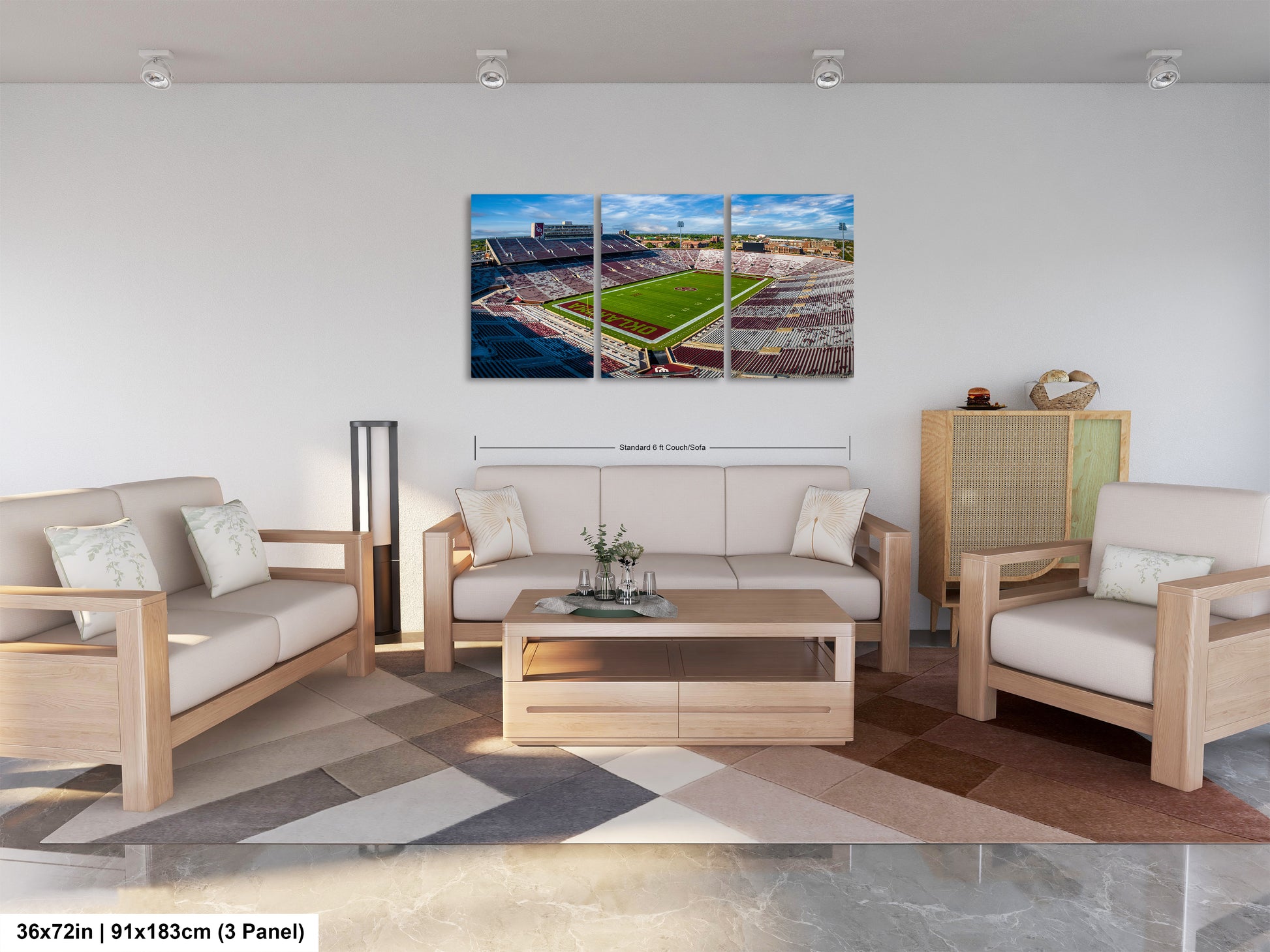 a living room filled with furniture and a painting on the wall