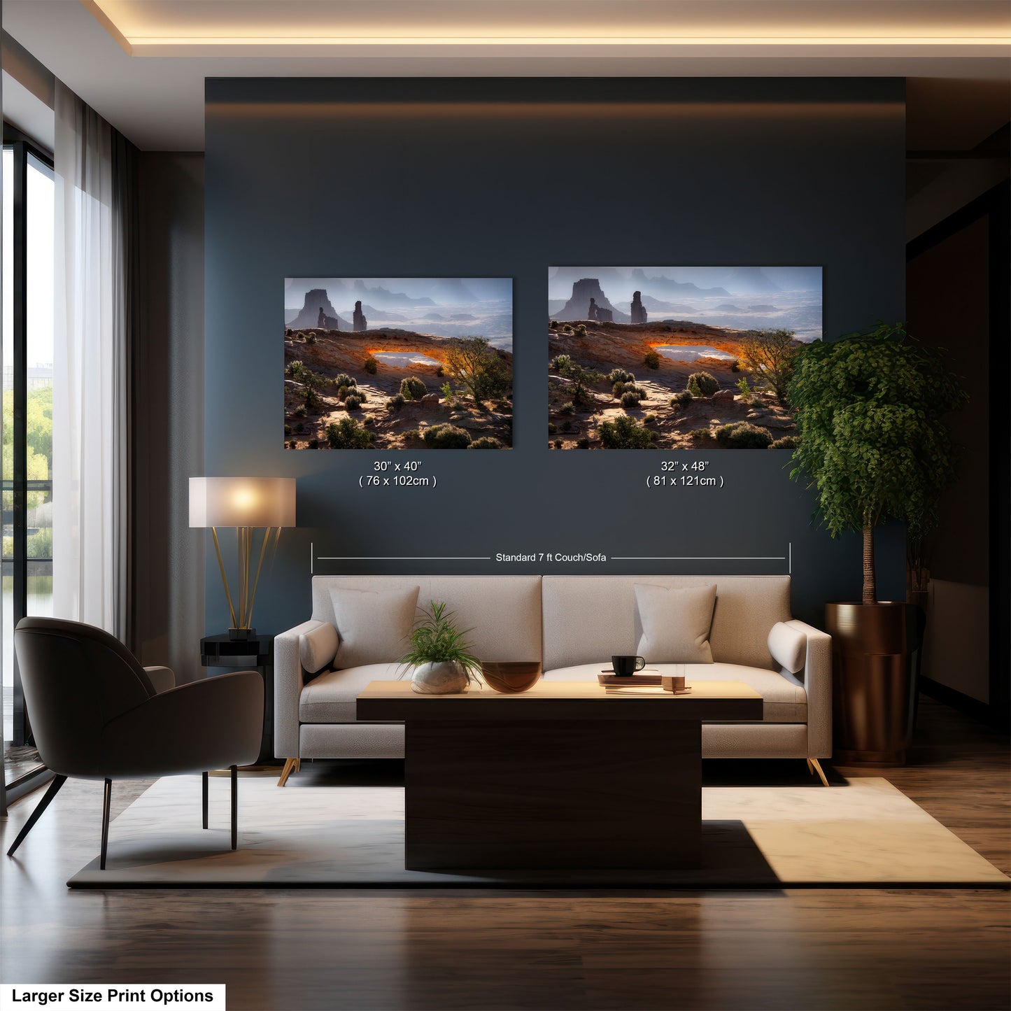 a living room filled with furniture and a painting on the wall