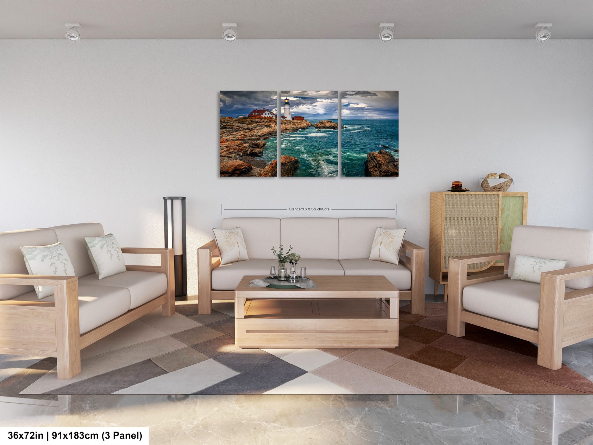 a living room filled with furniture and a painting on the wall
