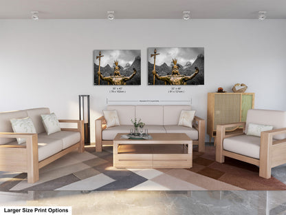 a living room filled with furniture and a painting on the wall