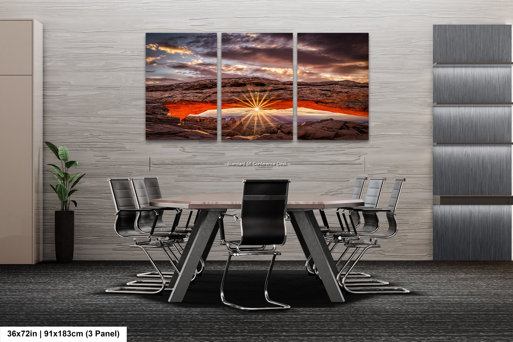 a dining room table with chairs and a painting on the wall