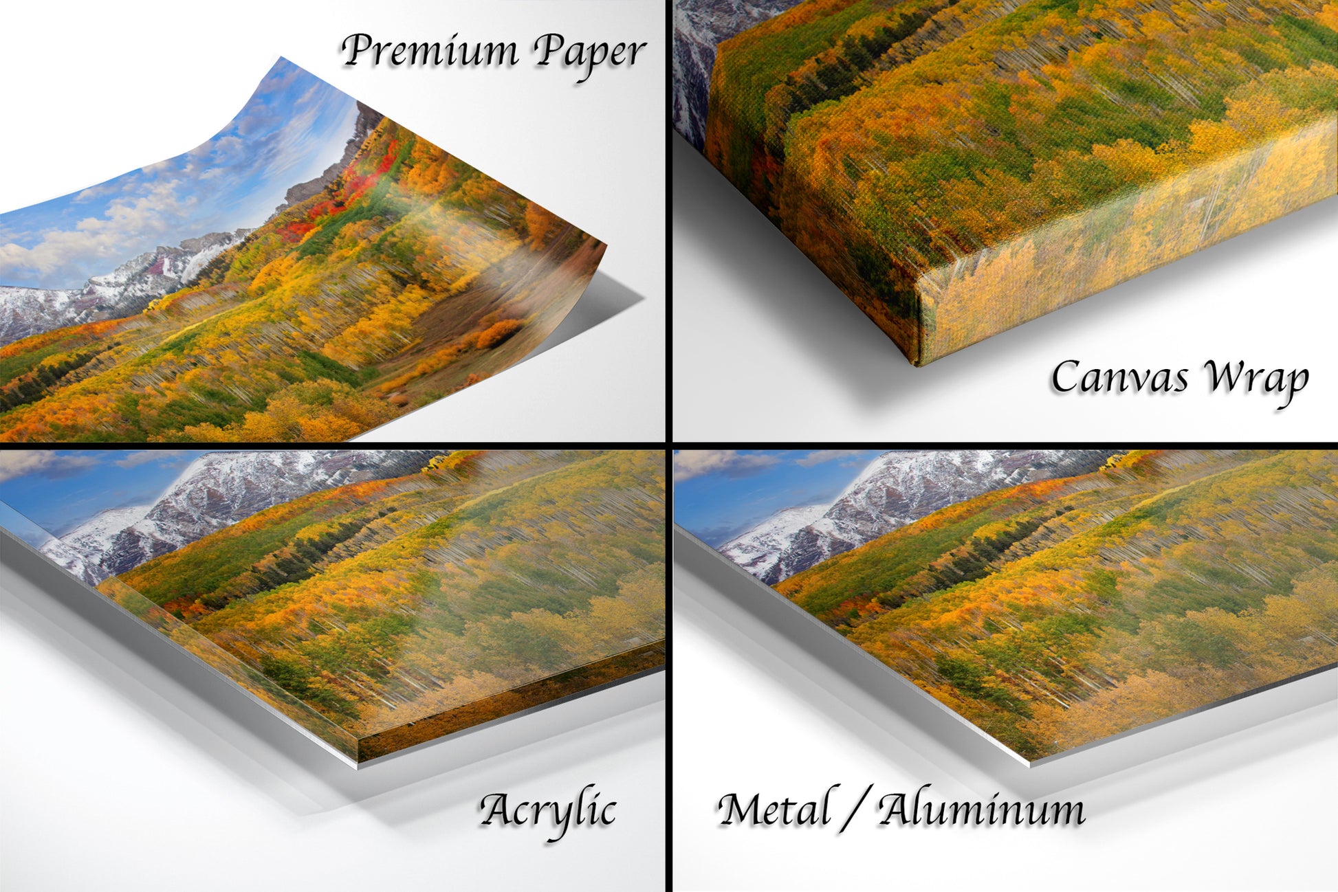 a series of four photos of a mountain landscape