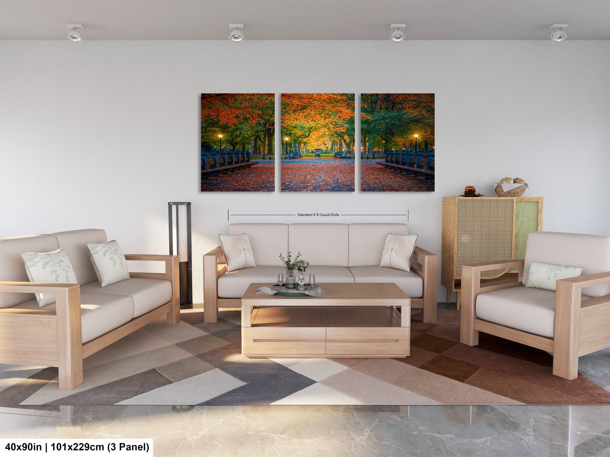 a living room filled with furniture and a painting on the wall