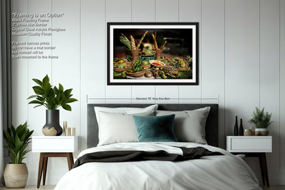 a picture of a bed with pillows and blankets