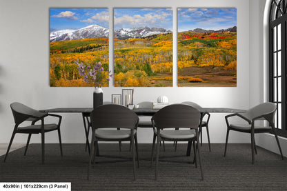 a dining room with a table and four chairs