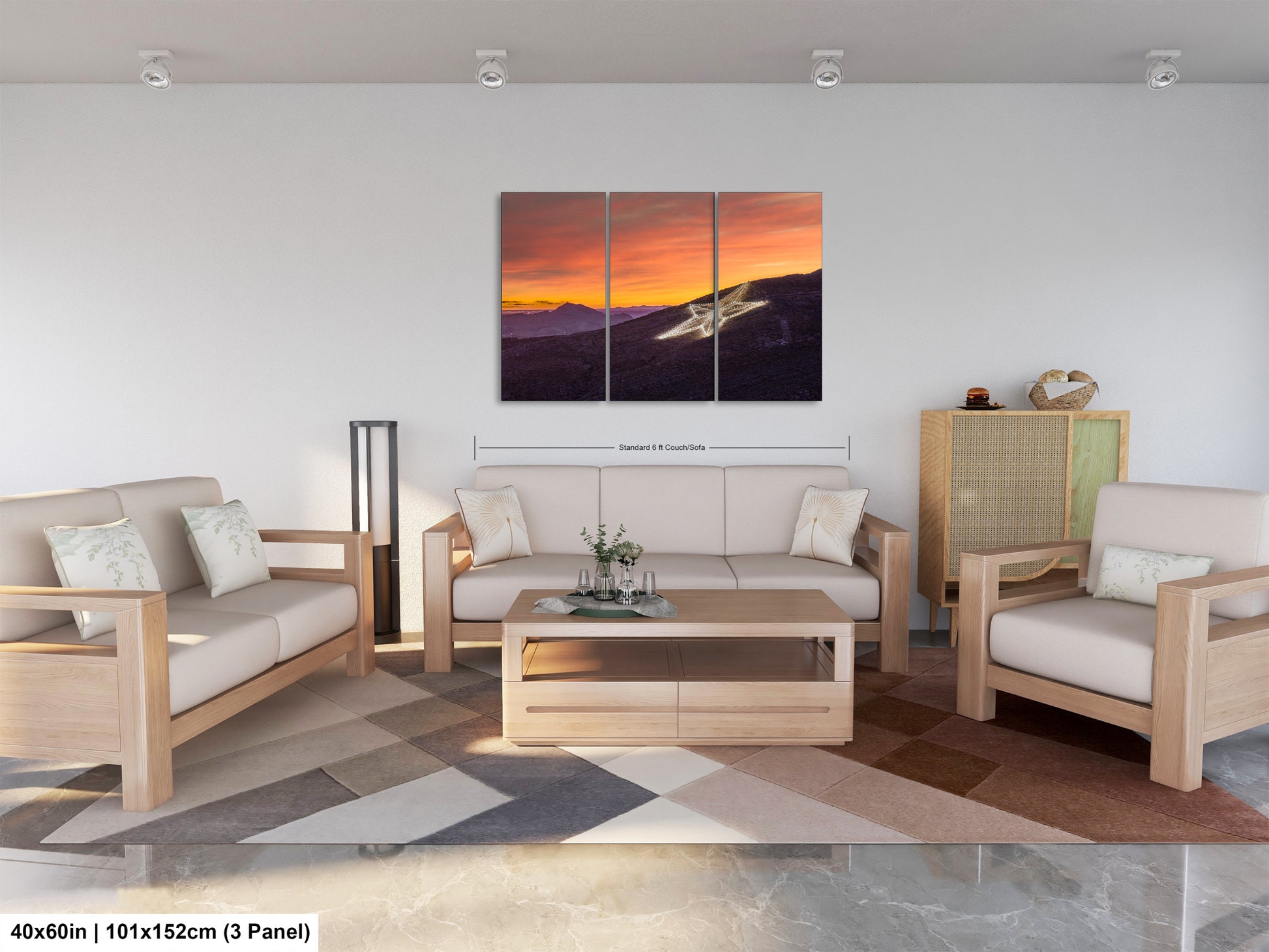 a living room filled with furniture and a painting on the wall