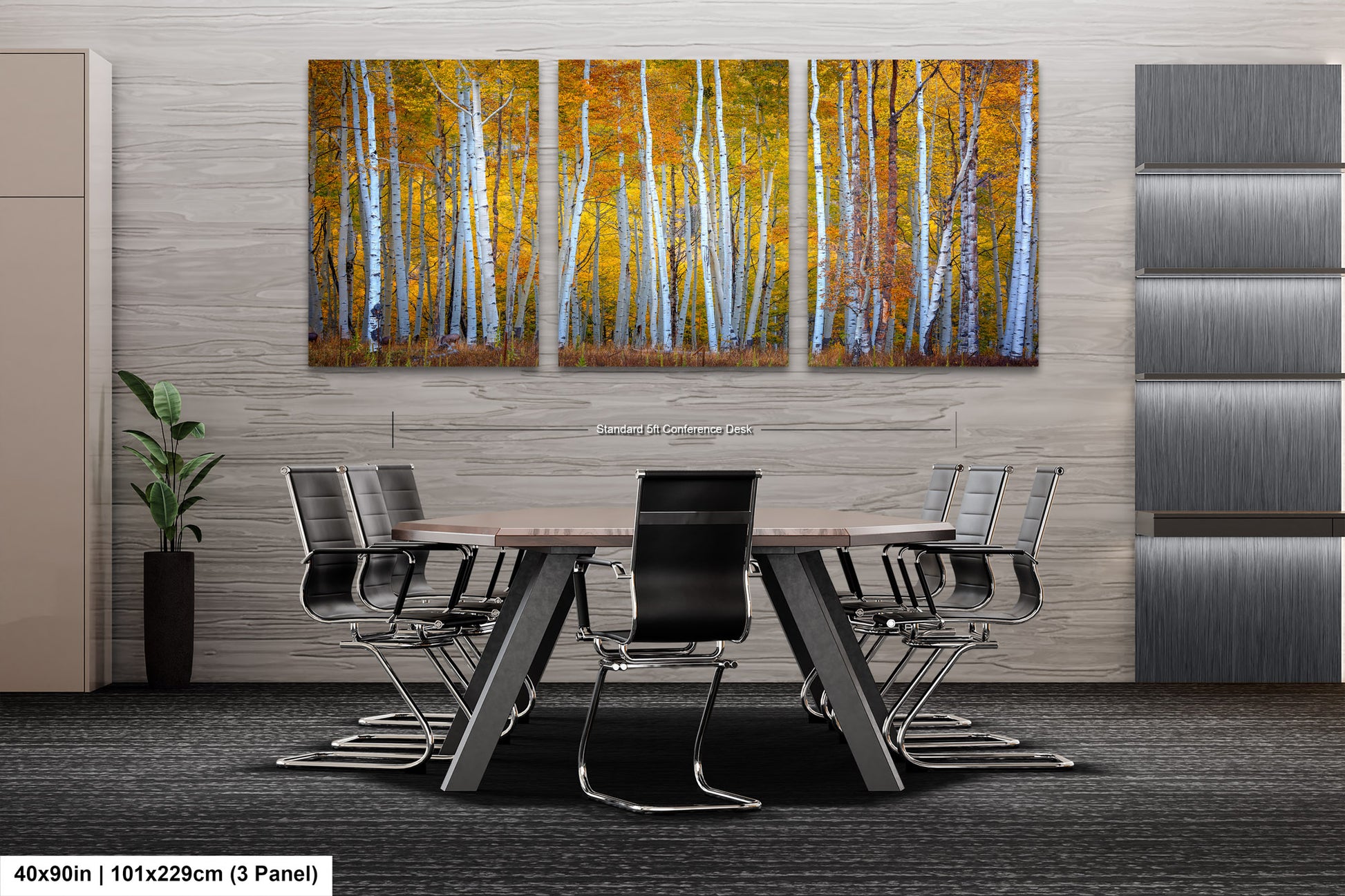 a dining room table with chairs and a painting on the wall