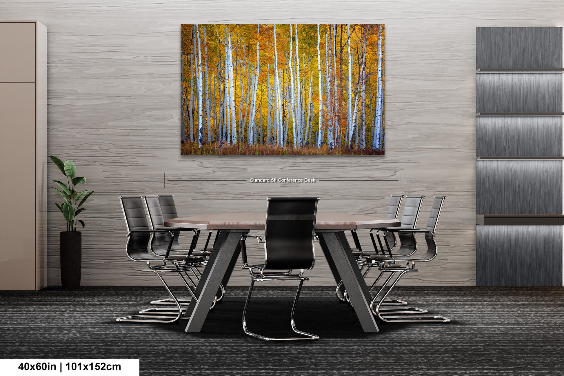 a dining room table with chairs and a painting on the wall