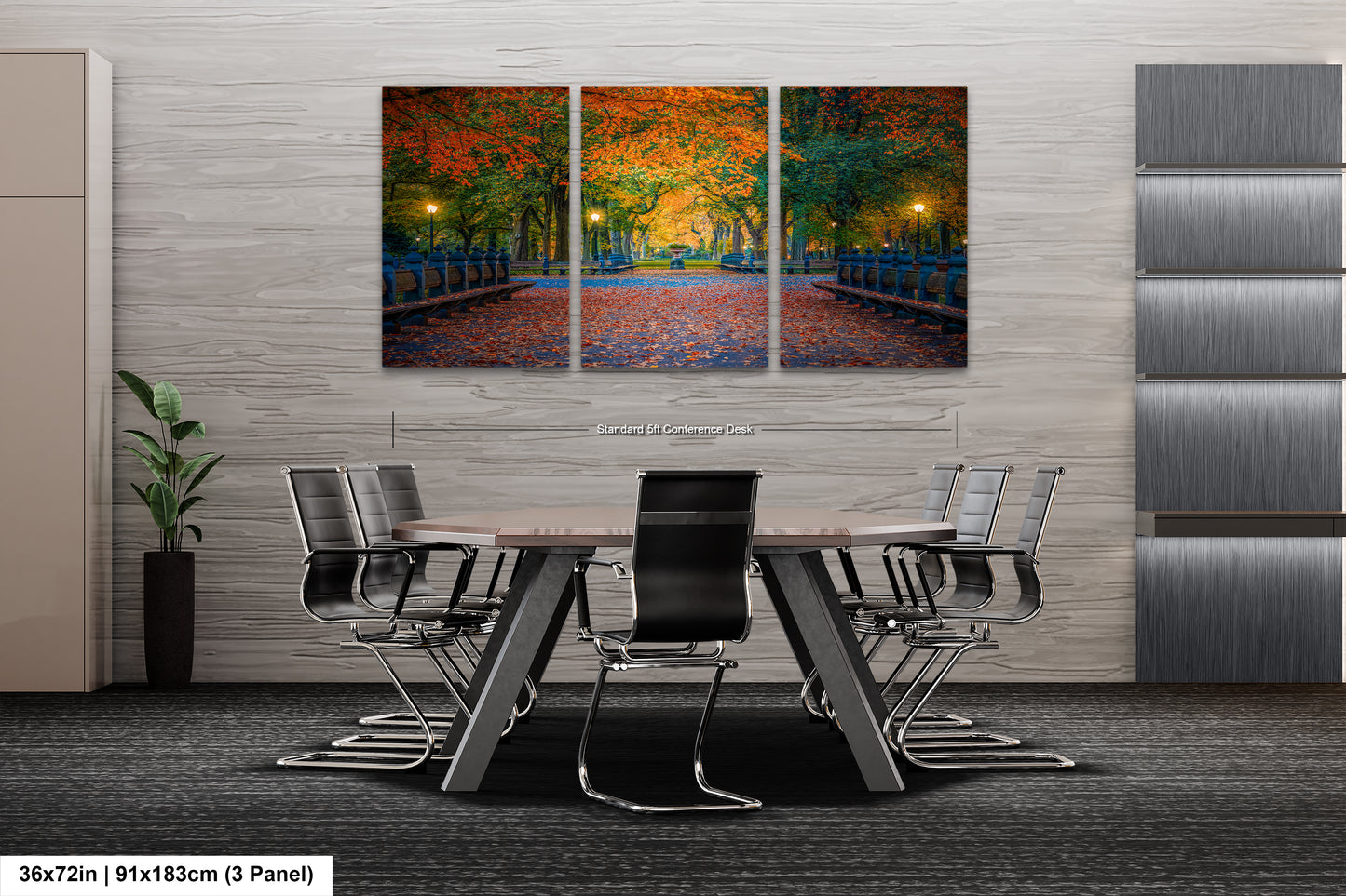 a dining room table with chairs and a painting on the wall