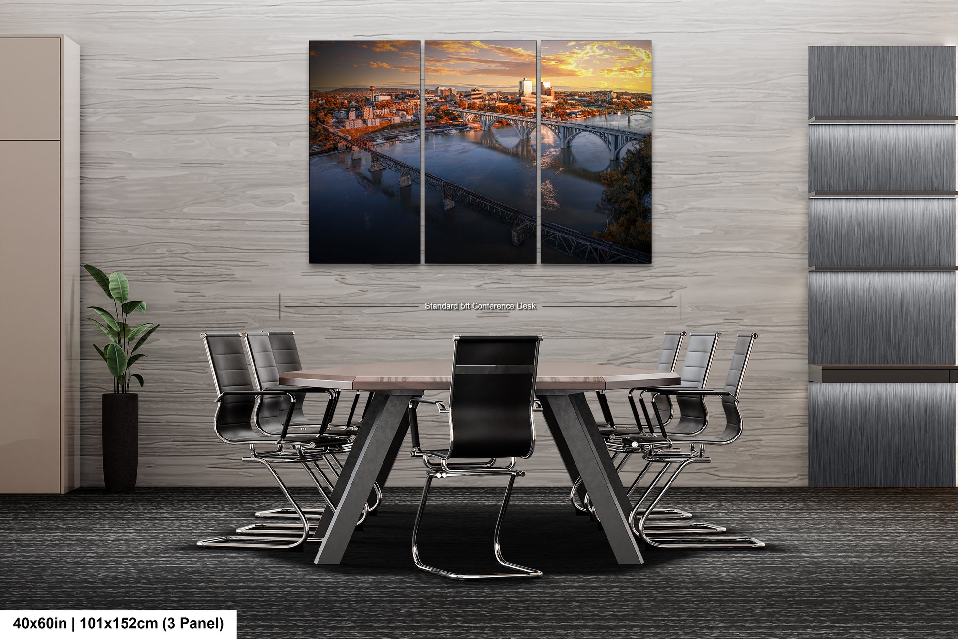 a dining room table with chairs and a painting on the wall