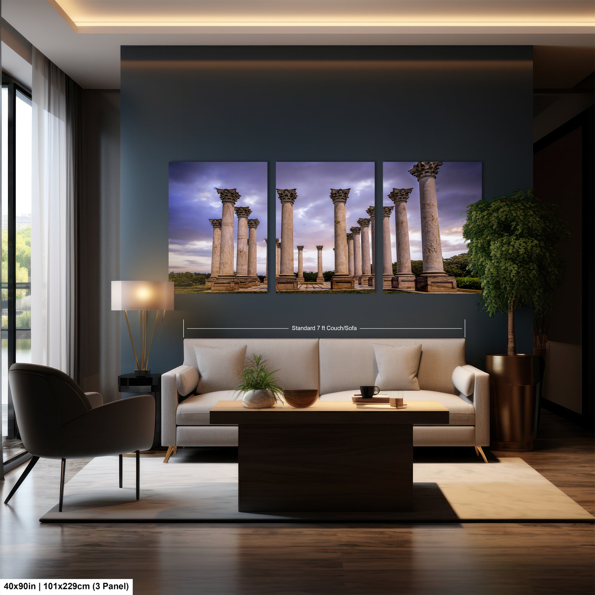 a living room filled with furniture and a painting on the wall