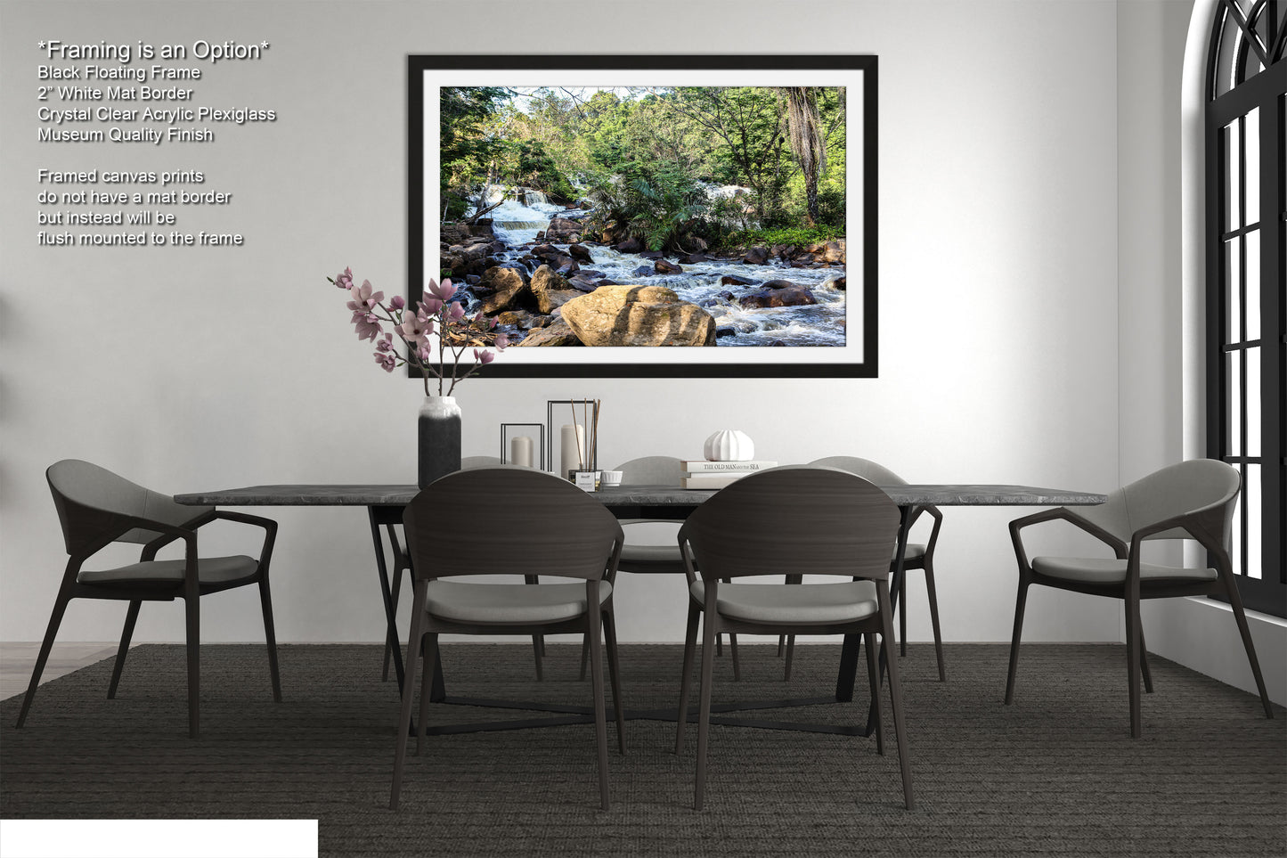 a picture of a dining room with a table and chairs
