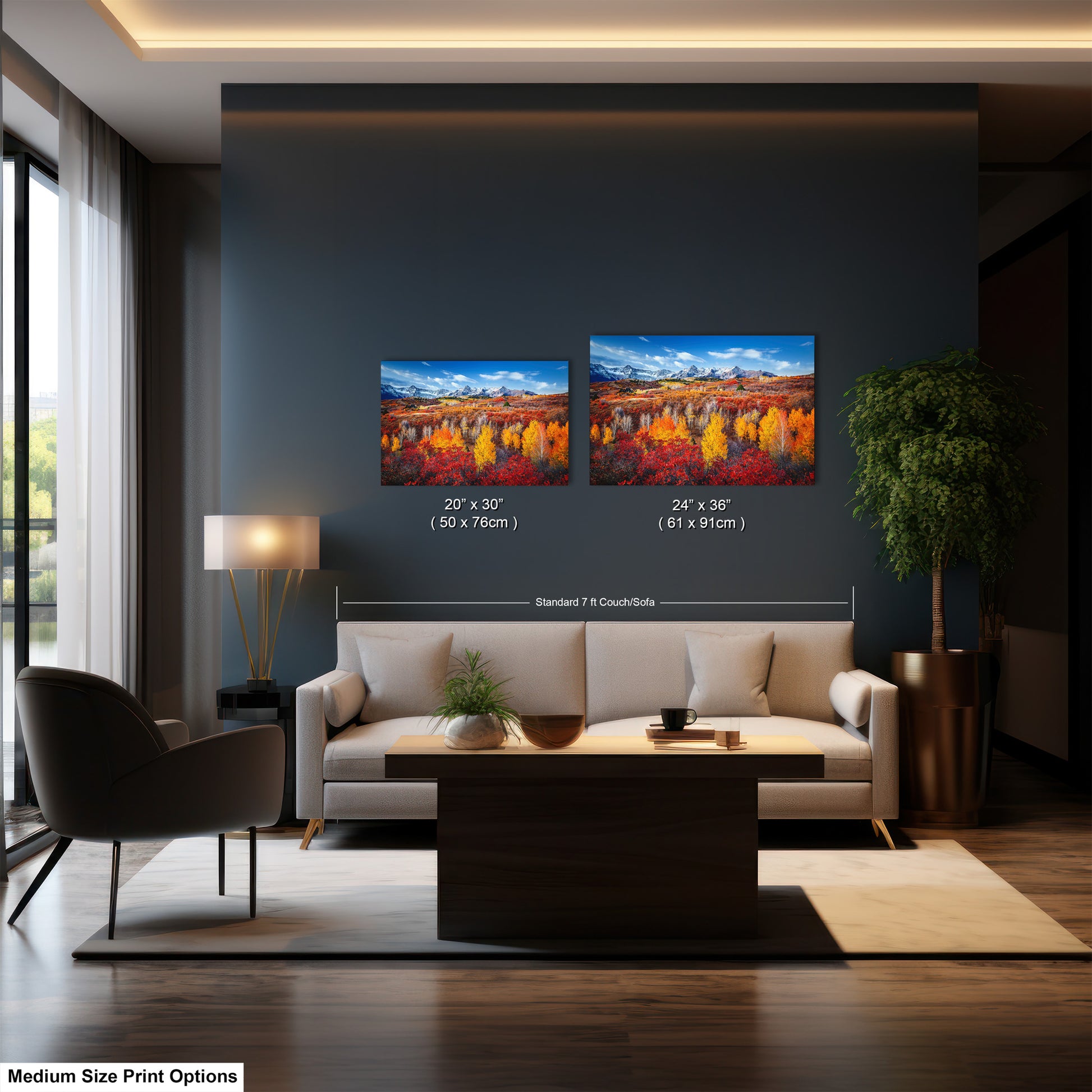 a living room filled with furniture and a painting on the wall