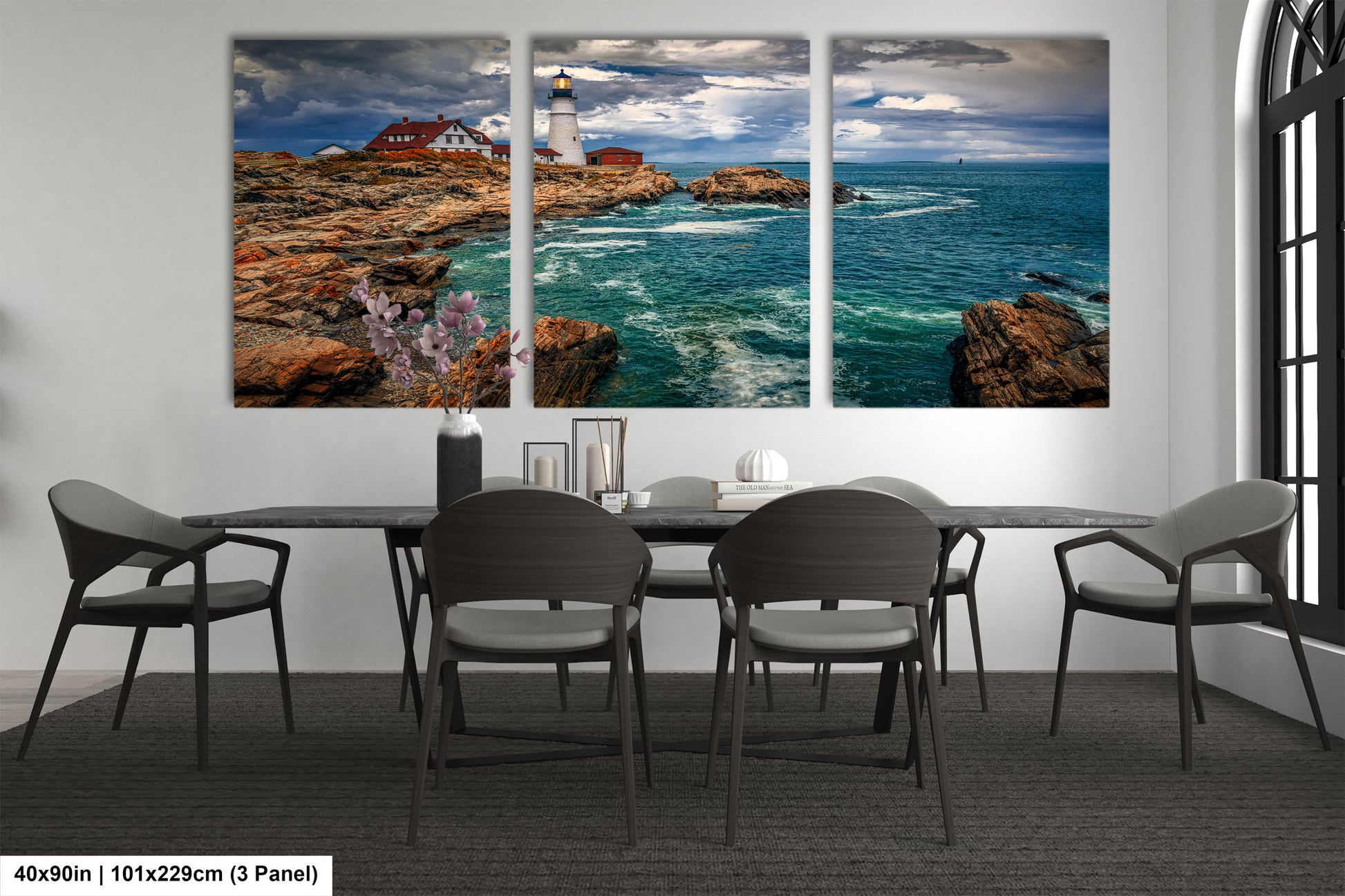a dining room with a table and chairs