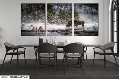 a dining room table with four chairs and a painting on the wall