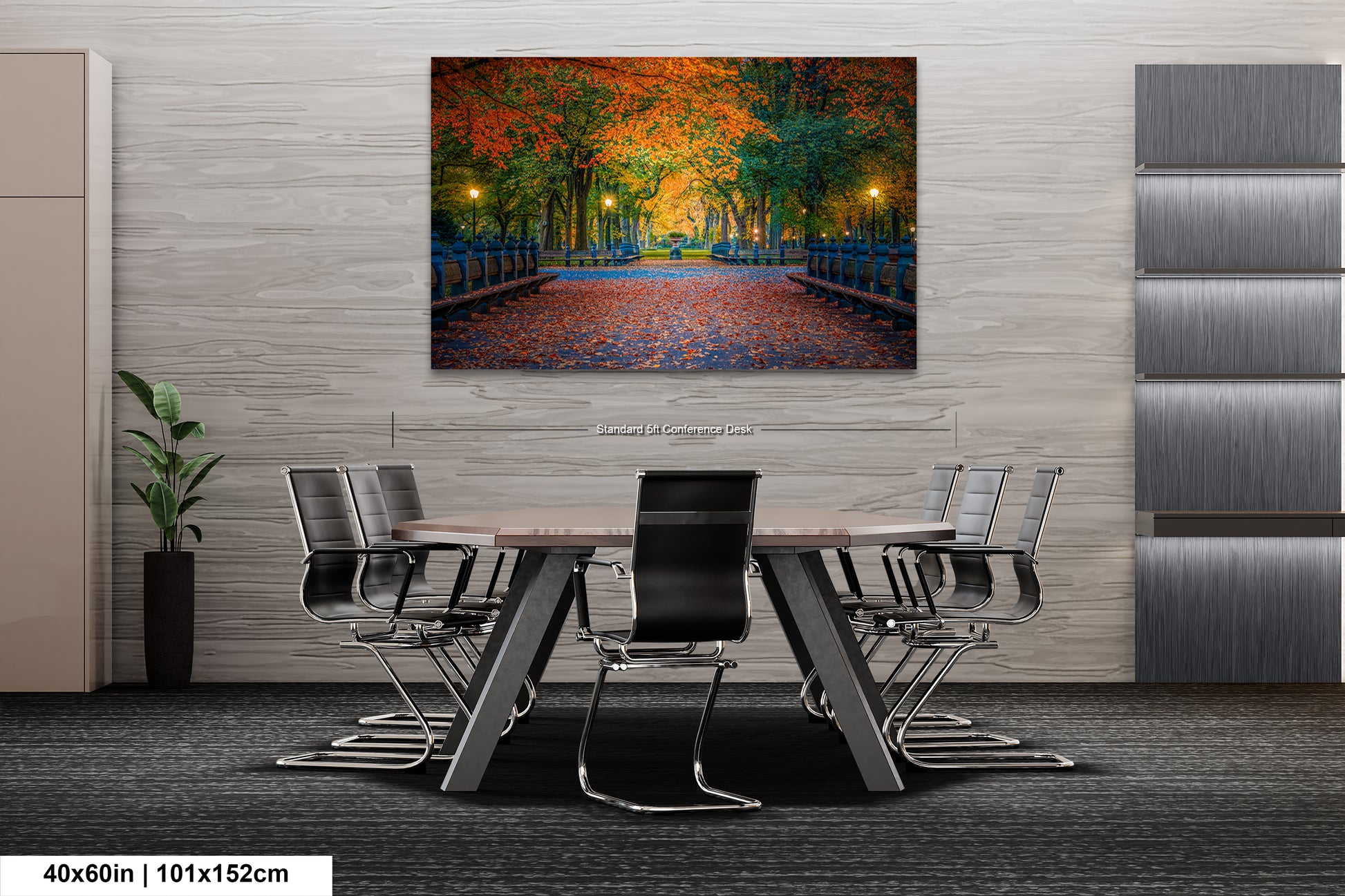 a painting of a park at night with a table and chairs