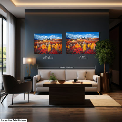a living room with two paintings on the wall