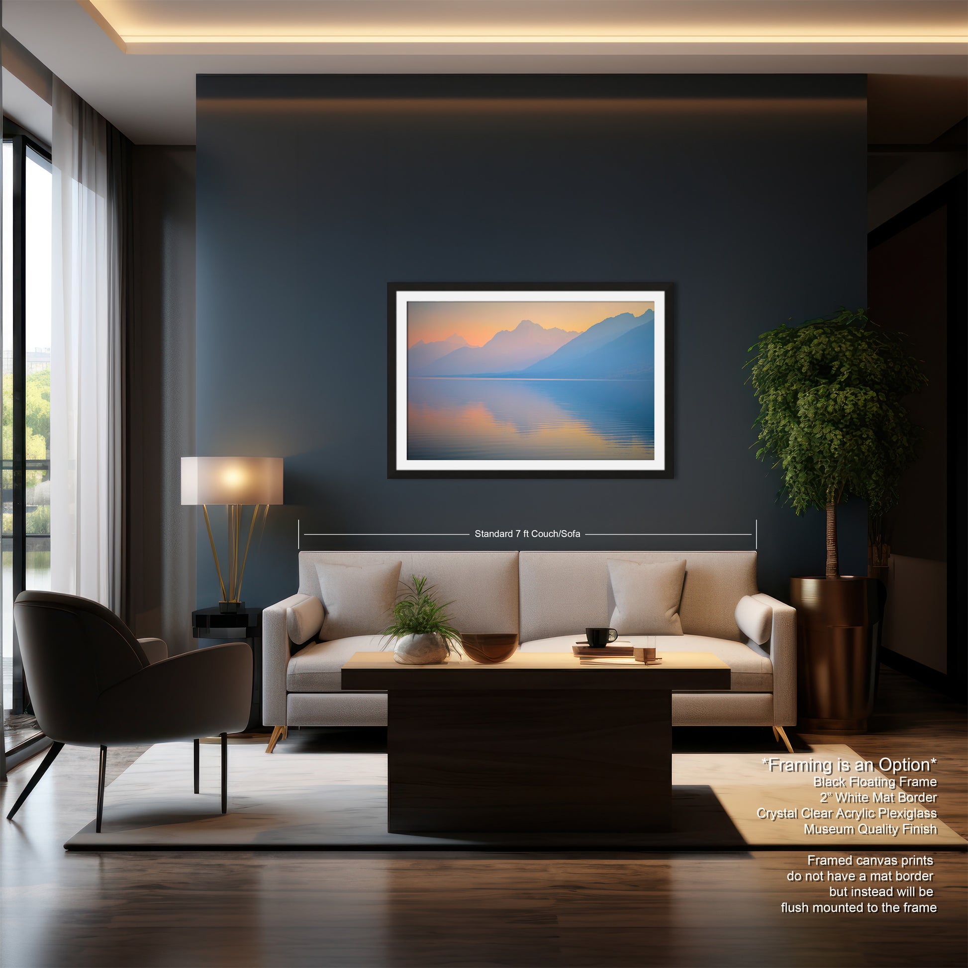 a living room filled with furniture and a painting on the wall