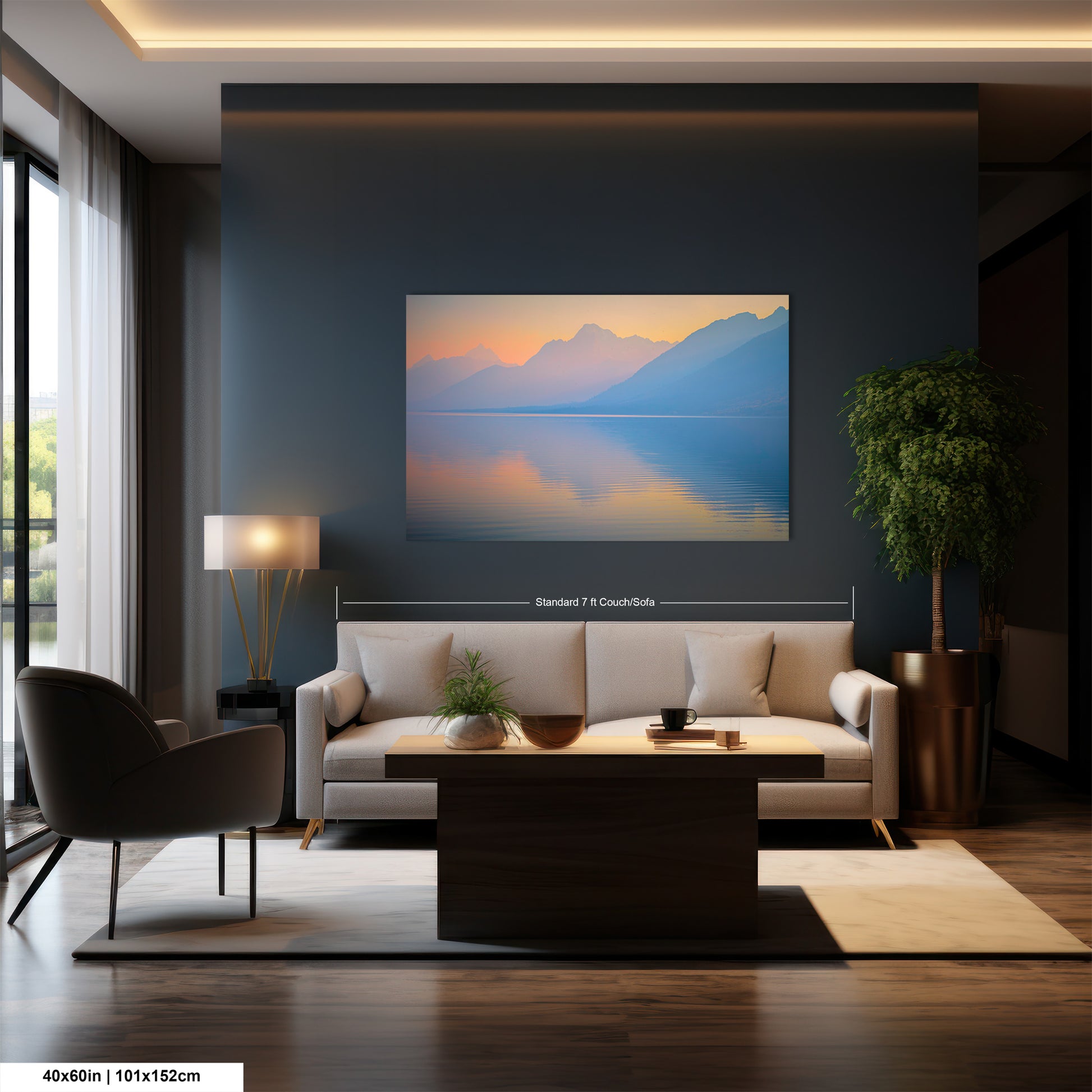 a living room filled with furniture and a painting on the wall