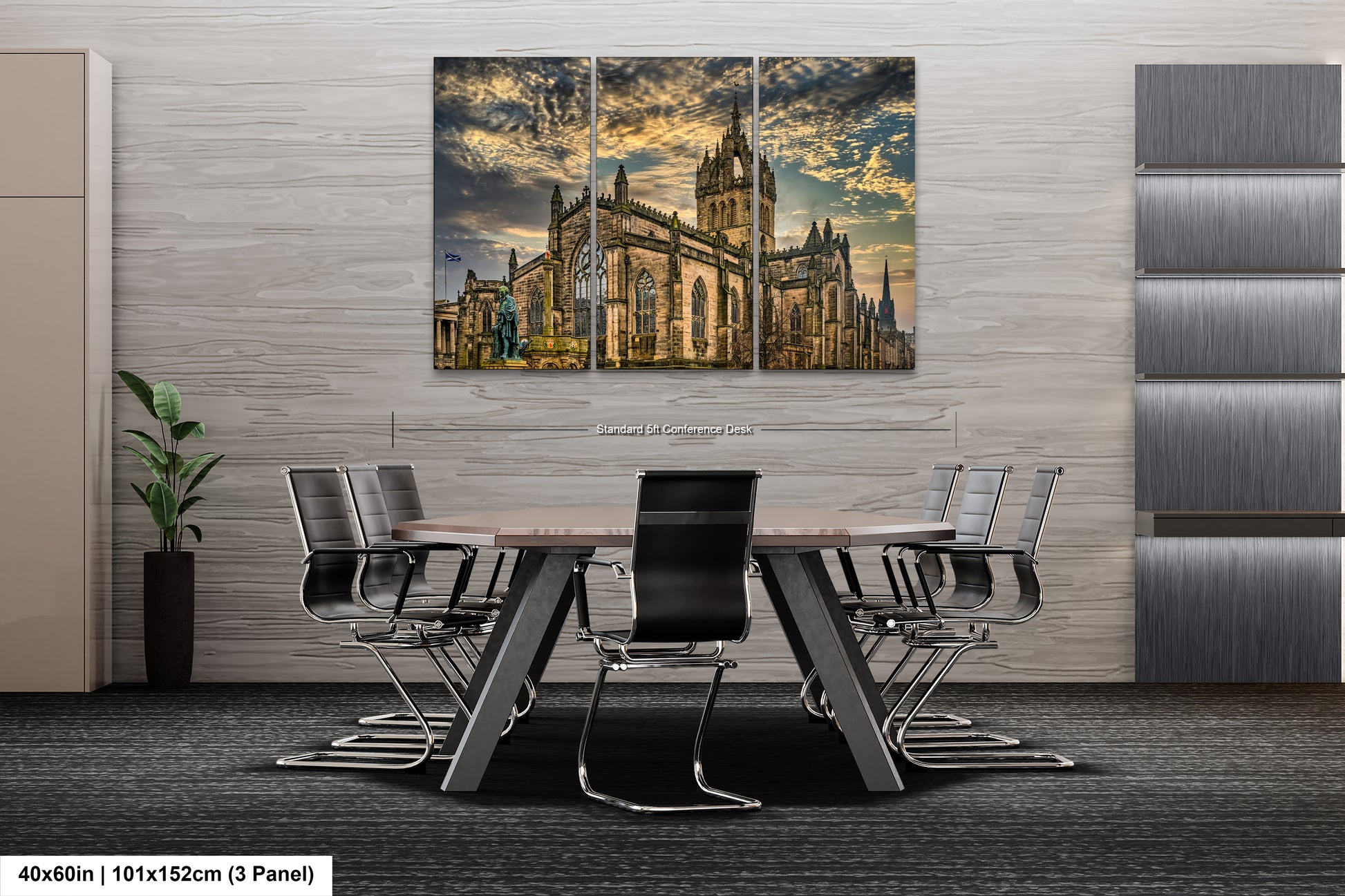 a dining room table with chairs and a painting on the wall