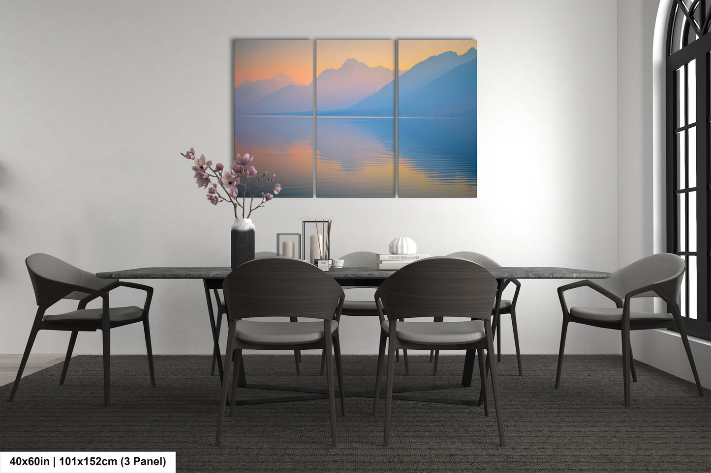 a dining room with a table and chairs