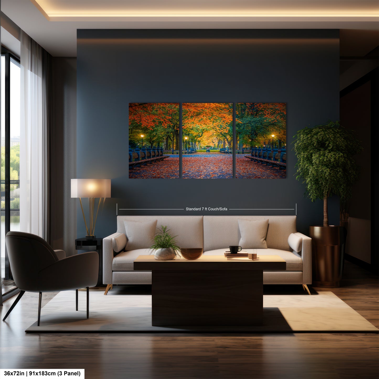 a living room filled with furniture and a painting on the wall