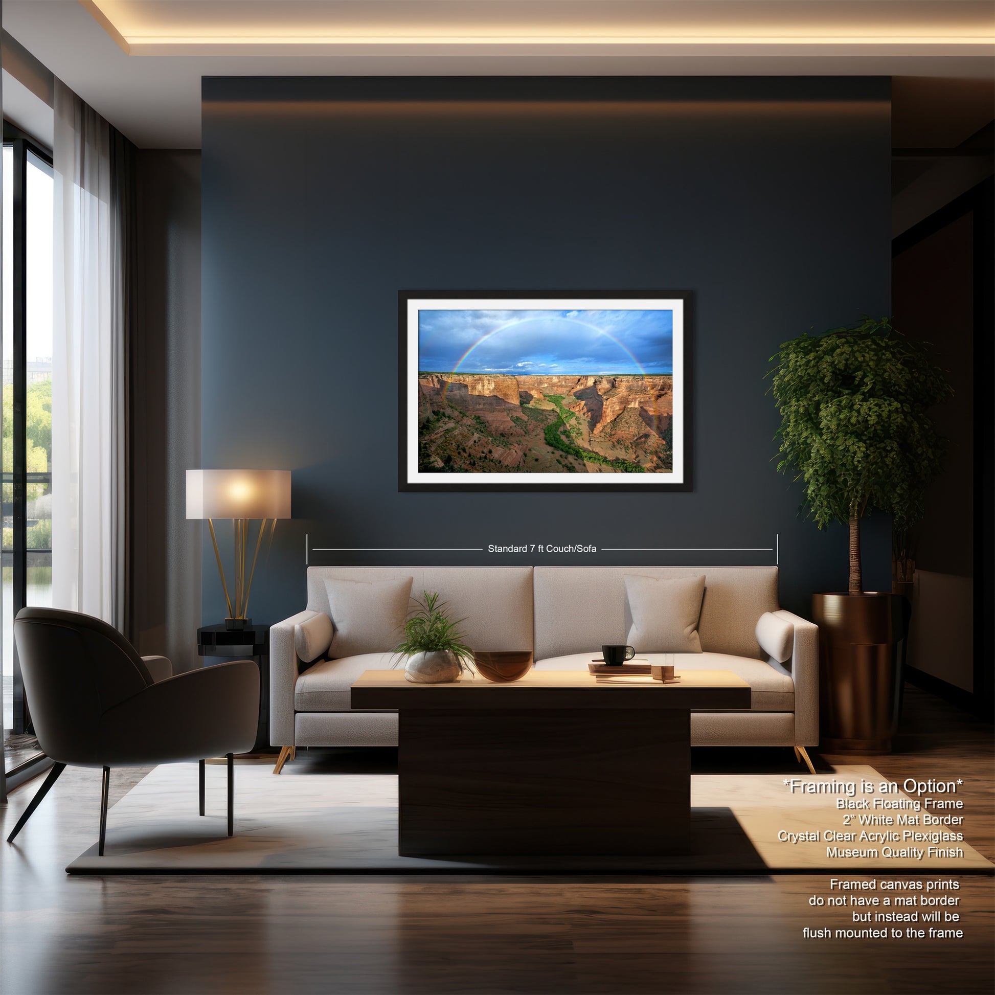 a living room with a couch a chair and a painting on the wall