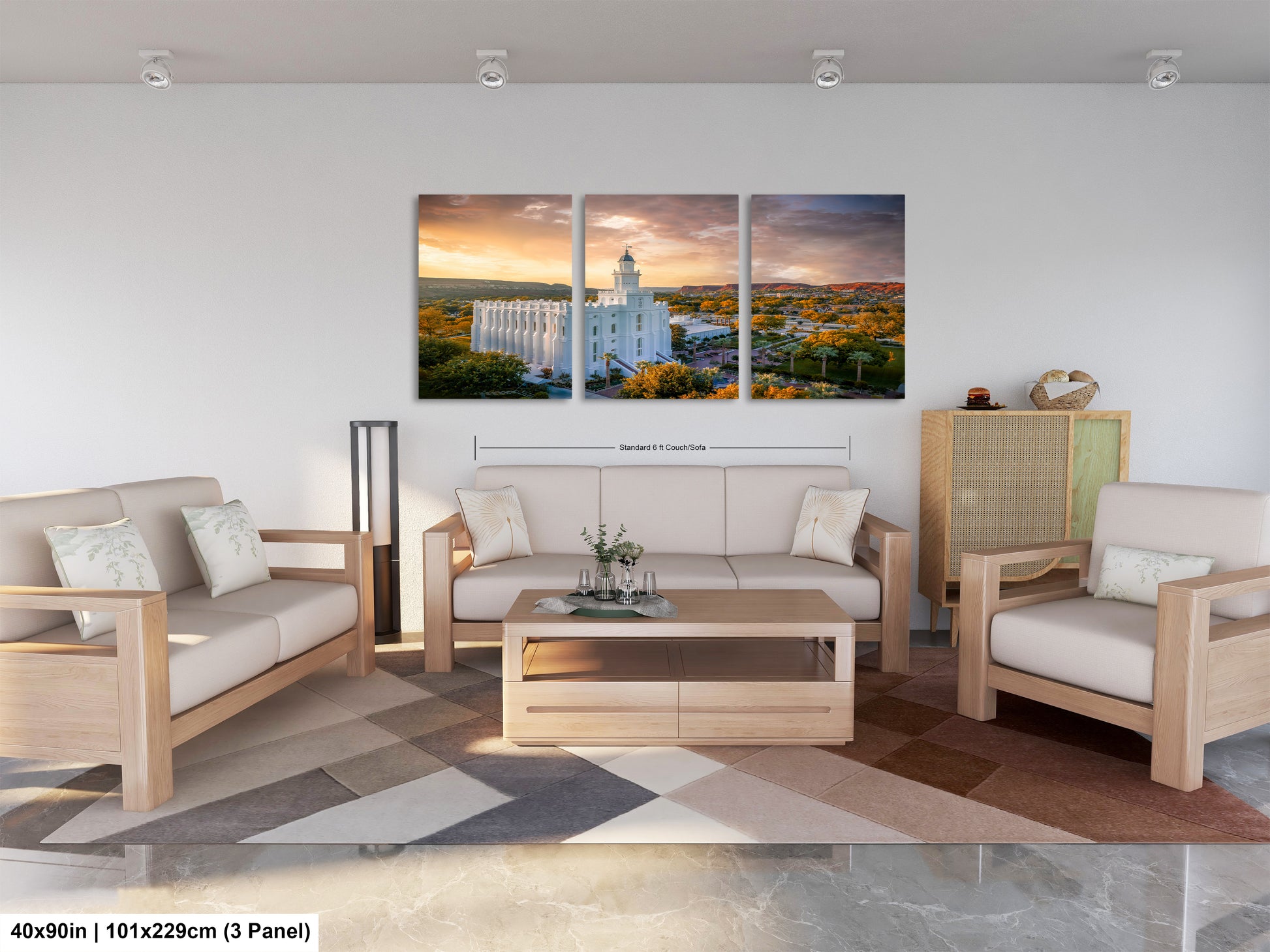 a living room filled with furniture and a painting on the wall