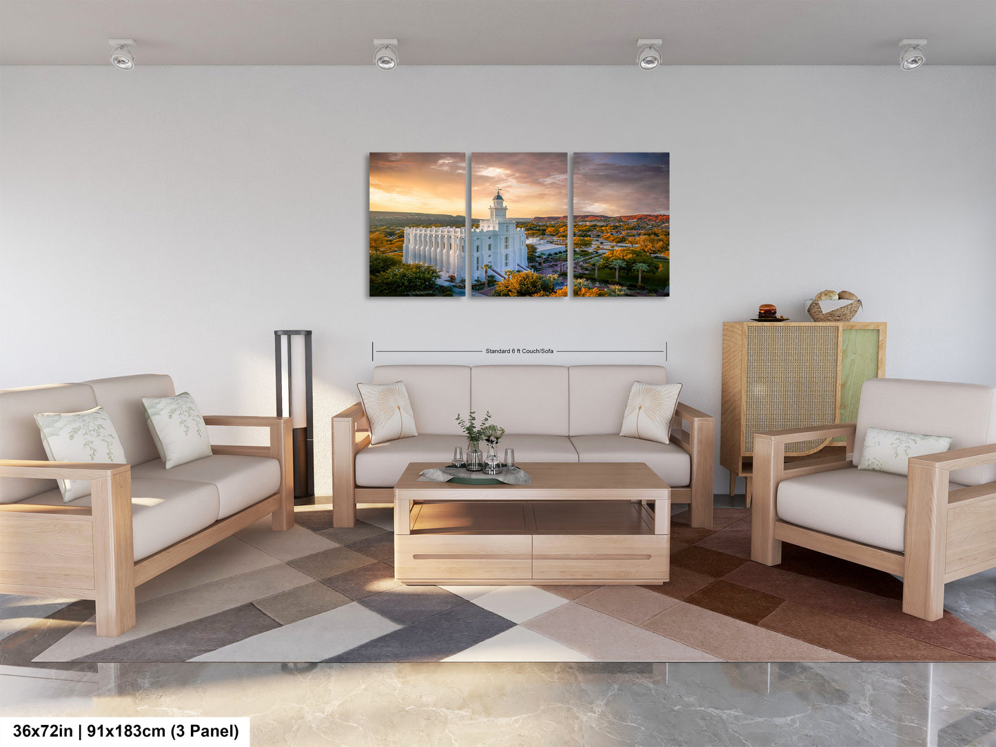 a living room filled with furniture and a painting on the wall