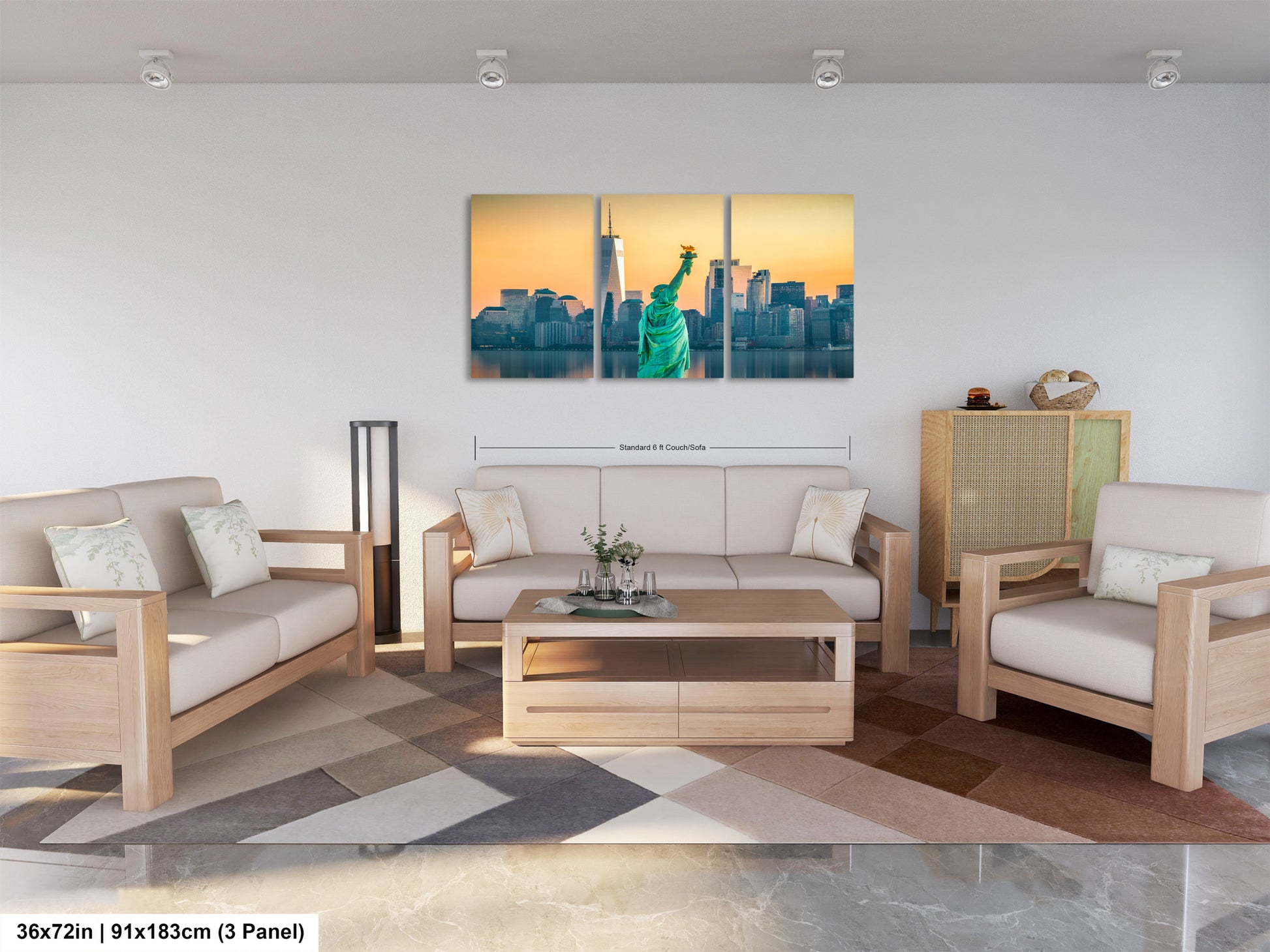 a living room filled with furniture and a painting on the wall