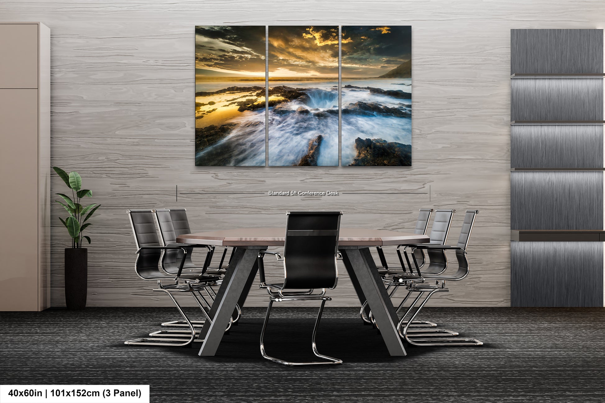 a dining room table with chairs and a painting on the wall