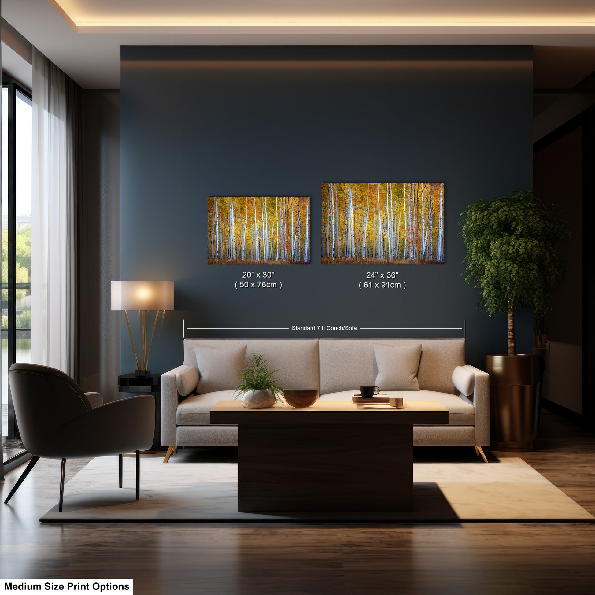 a living room filled with furniture and a painting on the wall