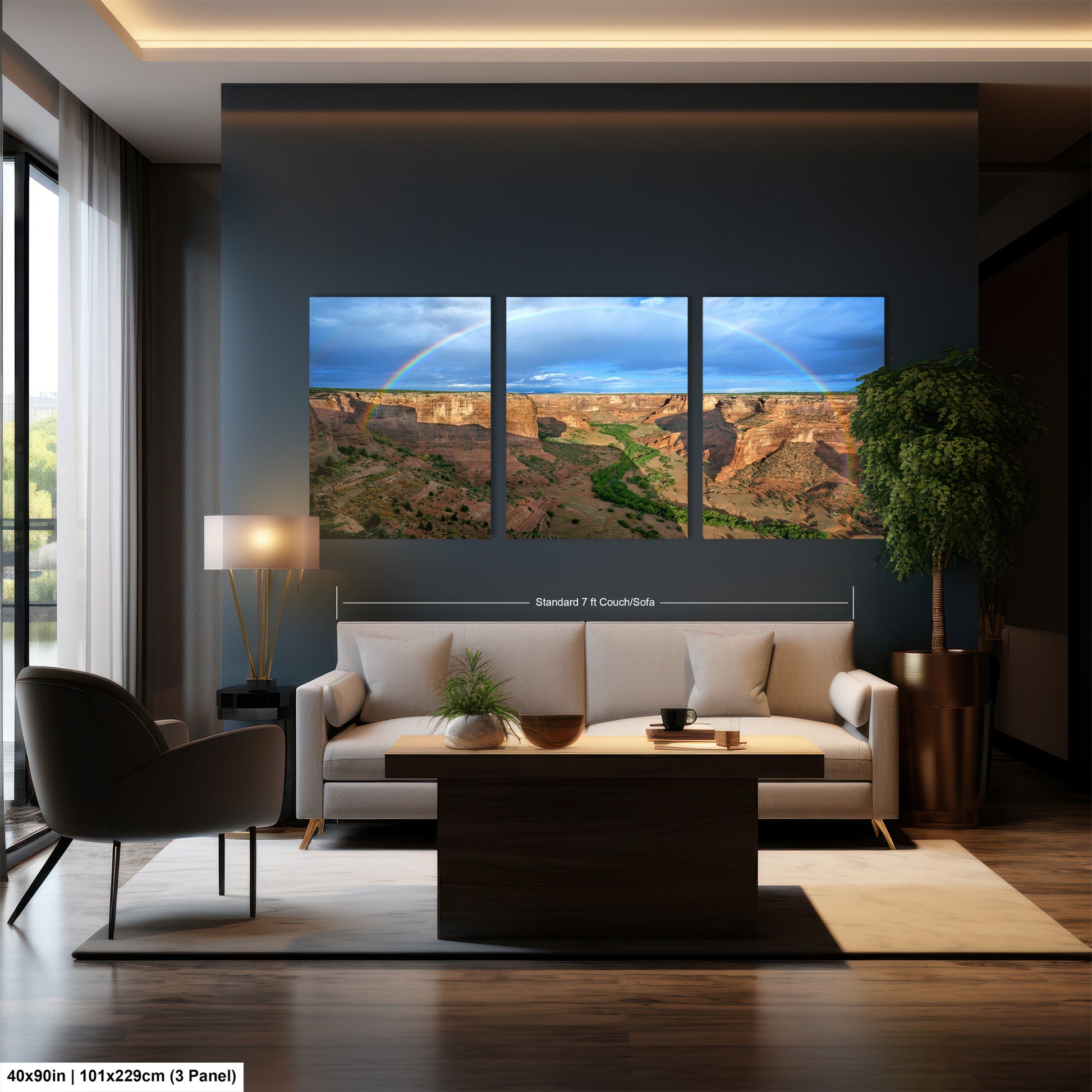 a living room filled with furniture and a painting on the wall