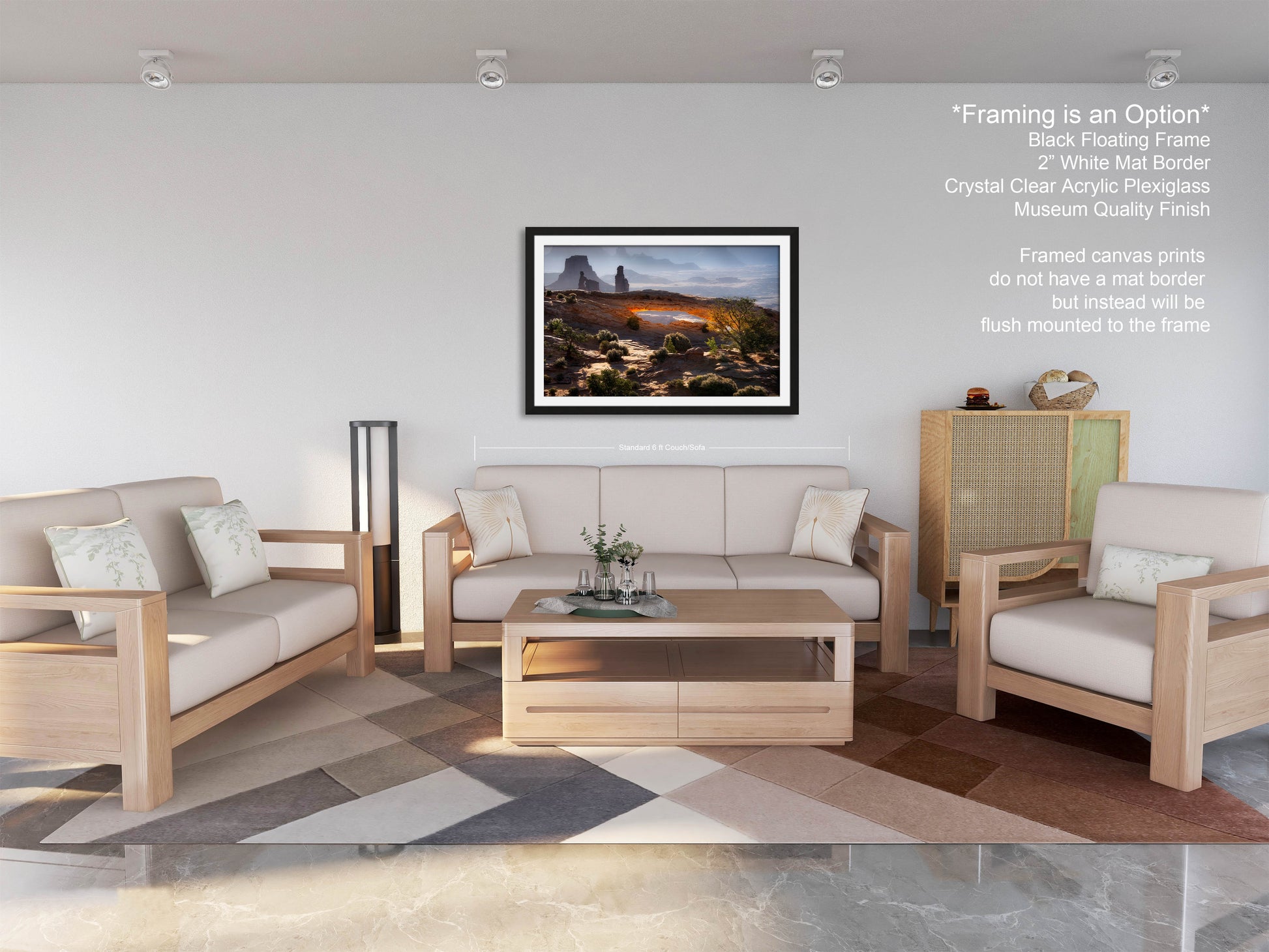 a living room filled with furniture and a painting on the wall
