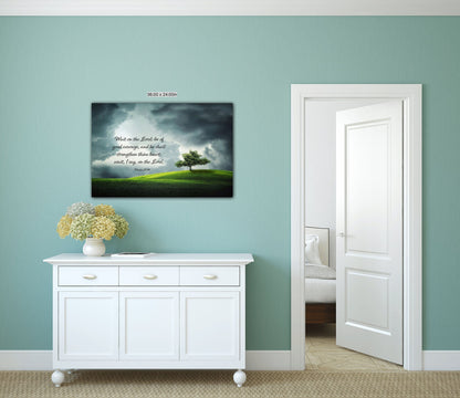 Psalm 27:14 Scripture Canvas, Inspirational Wall Art Prints-Expressions of Faith-Ideal Religious Wall Decor for Home, Living Room,Bedroom