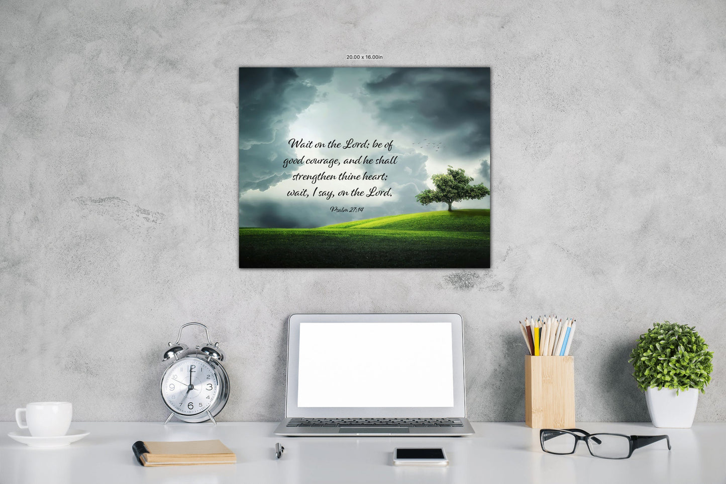 Psalm 27:14 Scripture Canvas, Inspirational Wall Art Prints-Expressions of Faith-Ideal Religious Wall Decor for Home, Living Room,Bedroom